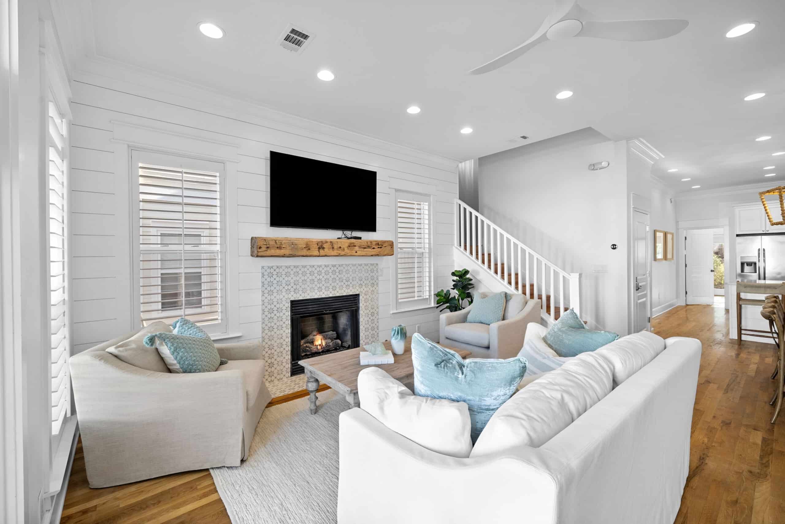 Livingroom in Seacrest beach home, charity auction travel packages, vacation fundraising, travel fundraising, fundraising ideas, charity ideas, silent auction items, travel fundraising events