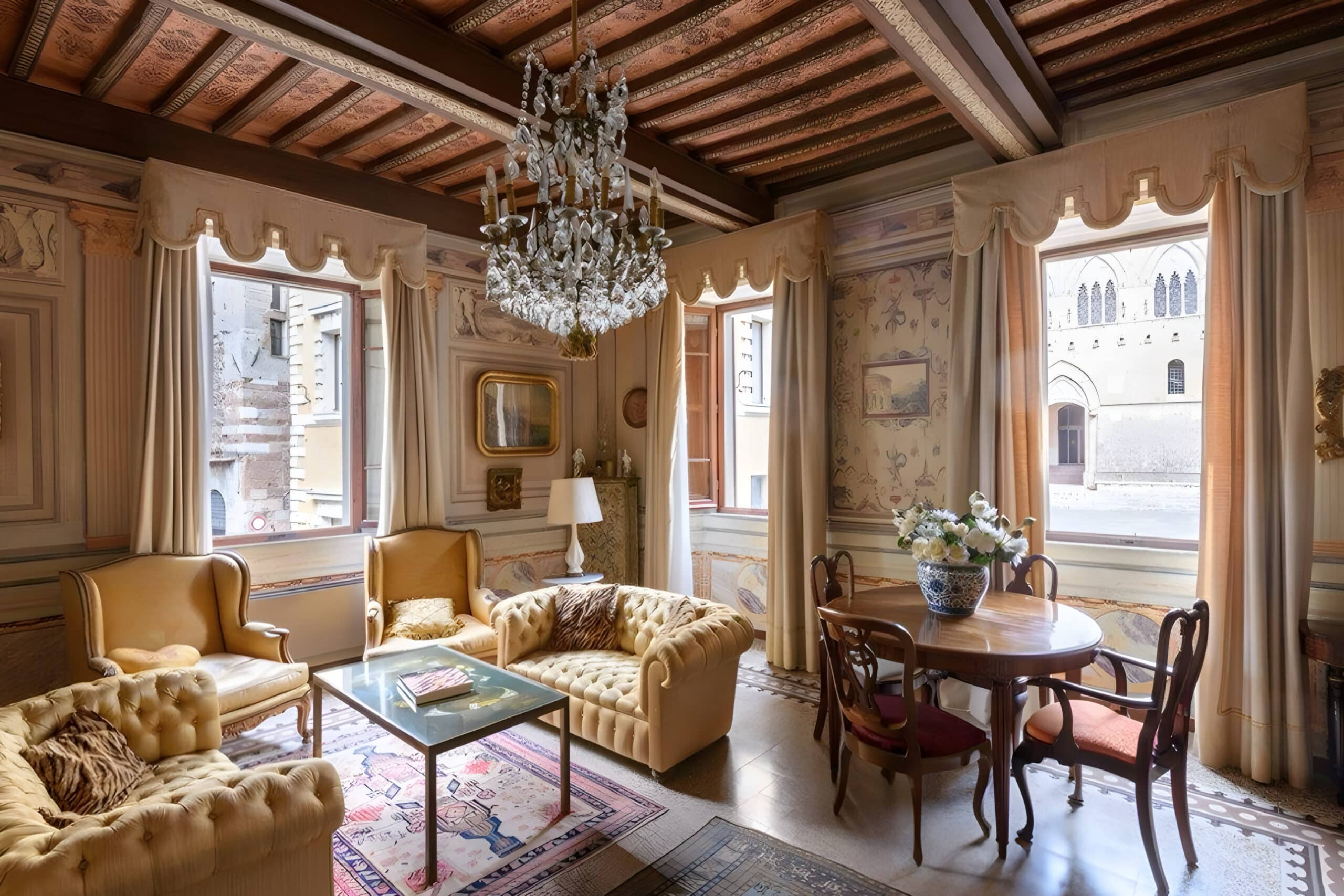 Siena Palace living room, charity auction travel packages, vacation fundraising, travel fundraising, fundraising ideas, charity ideas, silent auction items, travel fundraising events