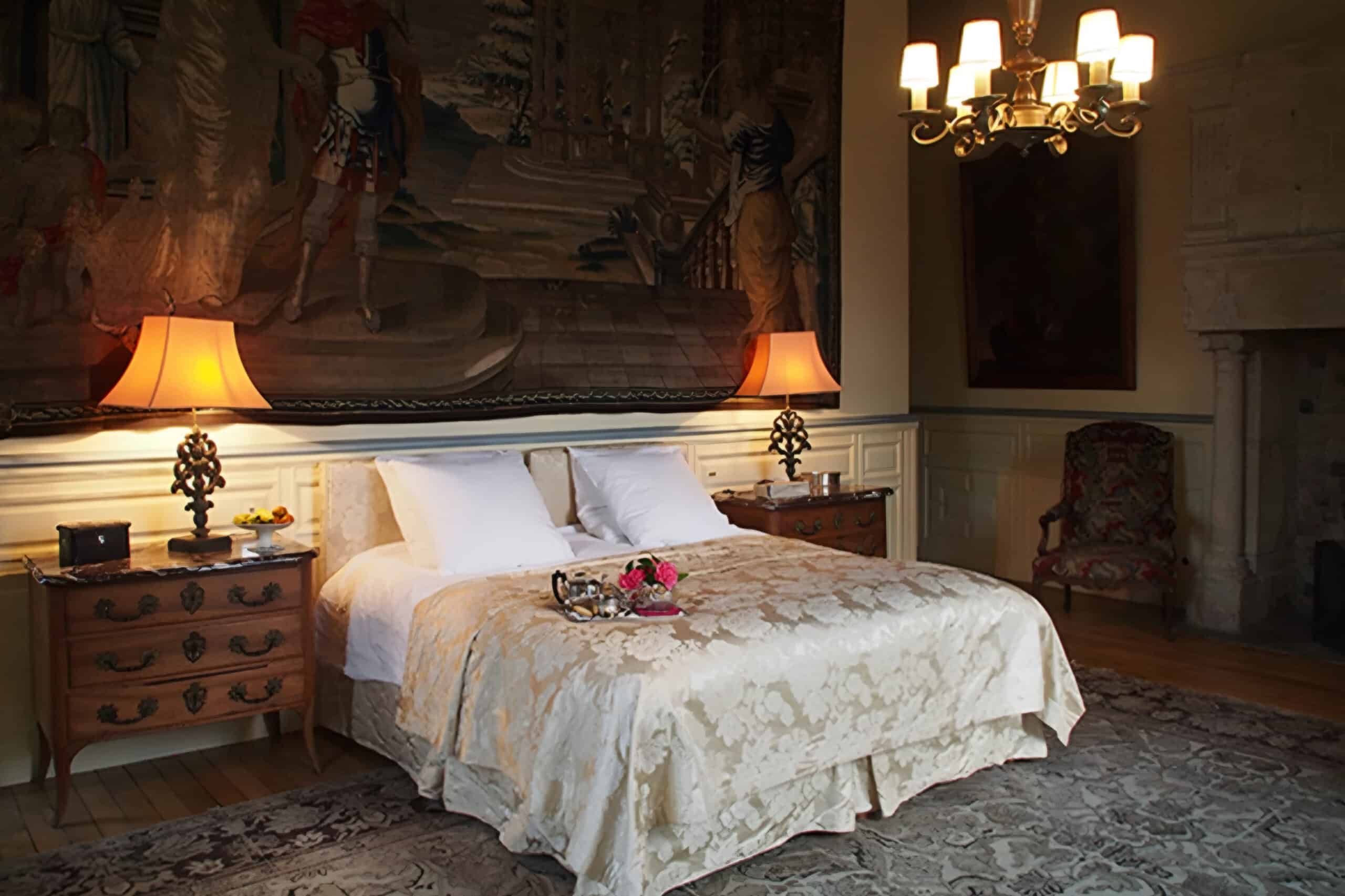 Normandy Chateau bedroom, charity auction travel packages, vacation fundraising, travel fundraising, fundraising ideas, charity ideas, silent auction items, travel fundraising events